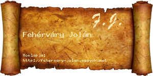 Fehérváry Jolán névjegykártya